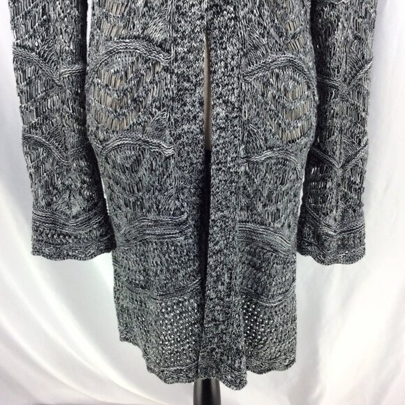 Chicos 2 Duster Cardigan Sweater Womens Size Large 12 Black Long Open Crochet - Picture 6 of 9